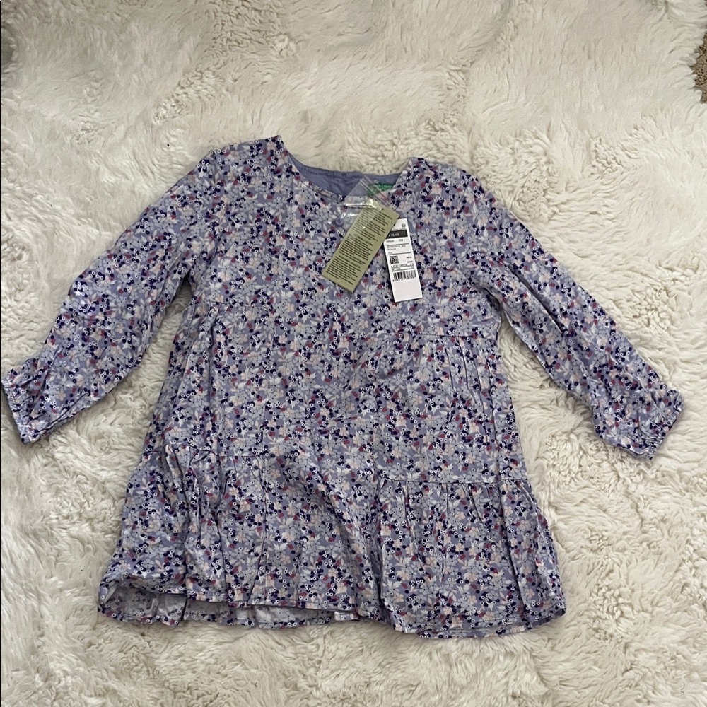 United Colors Of Benetton Floral Kids Dress - Purple and White
